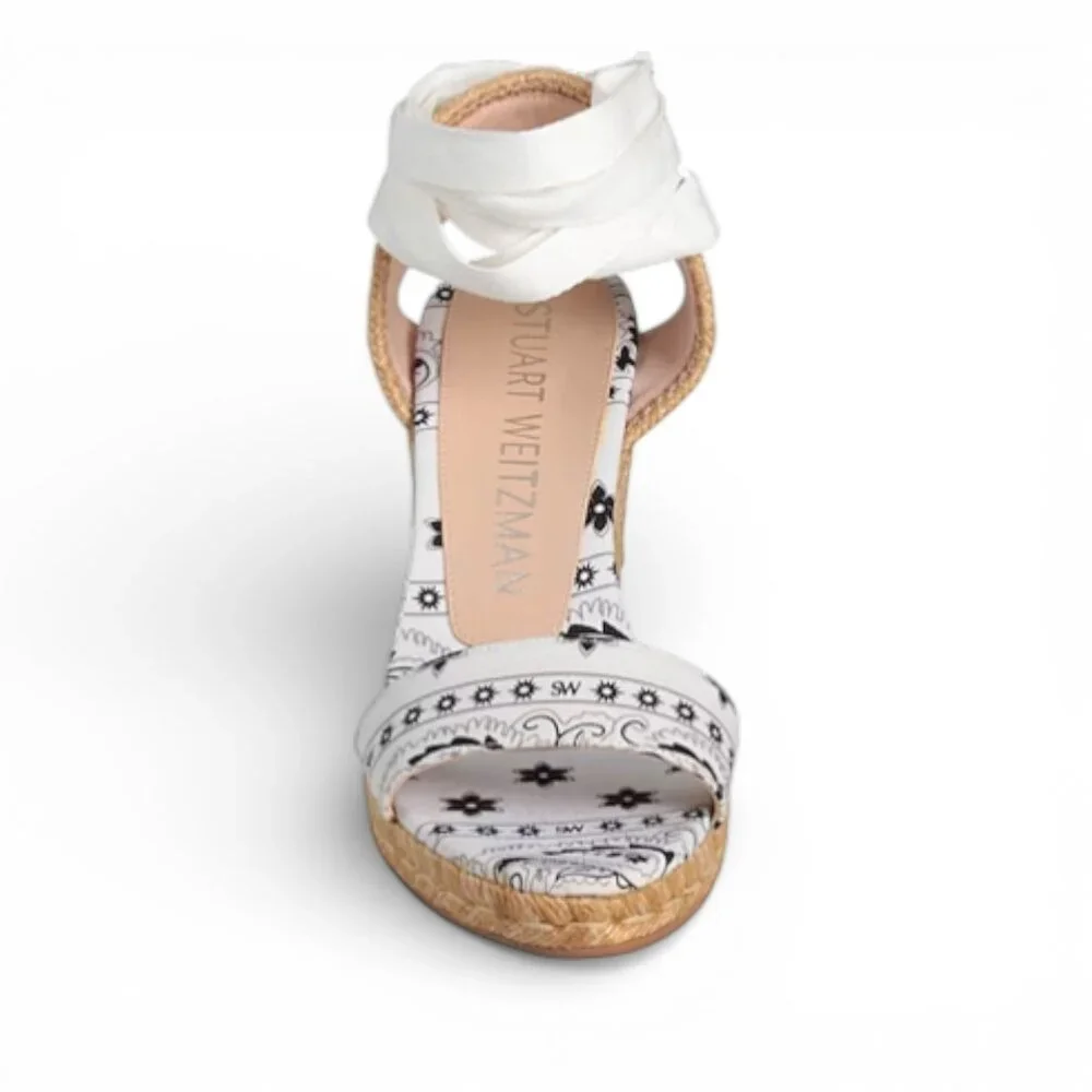 Stuart Weitzman Espadrille Wedge Sandals White Bandana Print Women 9.5 NIB